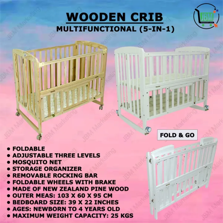 Moonbaby Wooden Crib Multifunctional Foldable Dropside Playpen Toddler