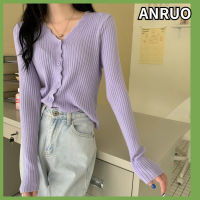 ANRUO เสื้อกันลมสำหรับผู้หญิง,เสื้อกันหนาวคอวีใหม่เสื้อกันหนาวไหมพรมเสื้อนอกเล็กใส่ได้หลายโอกาสต้นฤดูใบไม้ร่วง