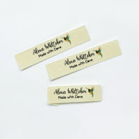 Custom Clothing Labels - Personalized Brand , Organic Cotton Ribbon Labels , Logo or Text, Beige Sewing Labels (FR212)