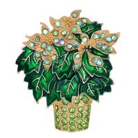 Elegance Simplicity Plant Green Rhinestone Corsage Brooch Flower Basket Brooches for Women Luxury Dress Pins Decoration