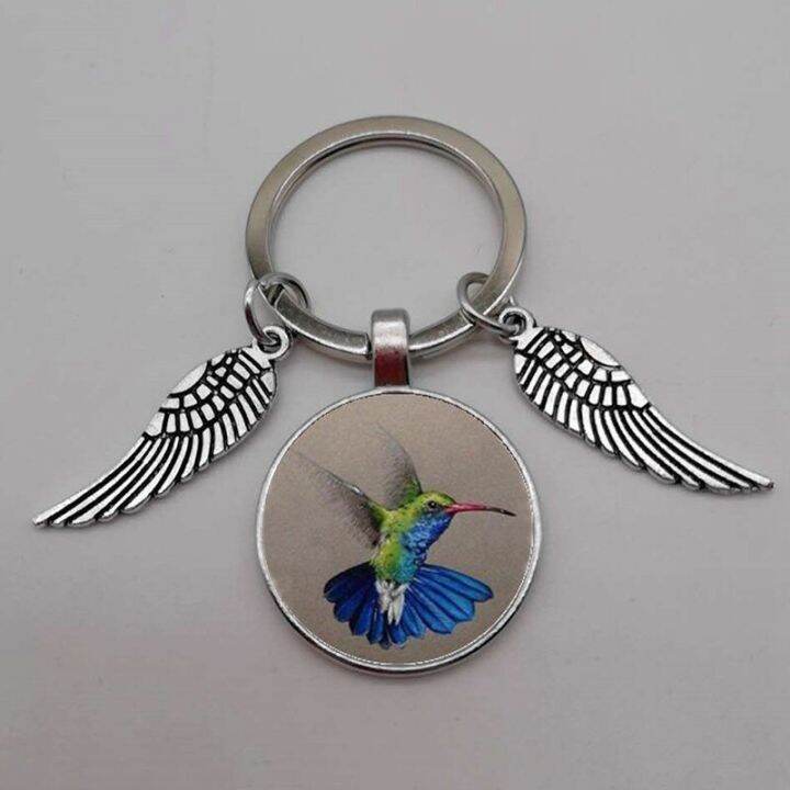 handmade-blue-hummingbird-keychain-hummingbird-pendant-glass-art-glass-convex-key-ring-jewelry-key-chains