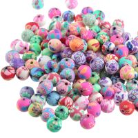 6mm 8mm 10mm 12mm Polymer Clay Beads Printing Flower Pattern Round Loose Beads Mix Color For Jewelry Making 50Pcs