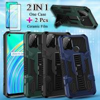 แบบ2 IN 1สำหรับที่ใส่7i Realme C17 Realme เคสแข็งสายรัดข้อมือพร้อมตัวป้องกันหน้าจอเซรามิกสองชิ้น