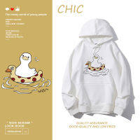 CHIC เสื้อฮู้ดแขนยาวพิมพ์ลายการ์ตูนเป็ดว่ายน้ำแบบบาง สไตล์สบาย ๆ T0530