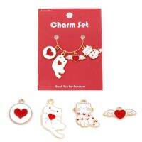 ✔ 1 Set ( 4 PCs/Set) Zinc alloy Knitting Stitch Markers Animal White Red Enamel Love Cat For DIY Craft Needle Clip Marker Tools