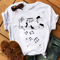 COD DSFERTRETRE Music Note Heart Pinted Women T Shirt Funny Cats Print T-shirt Women Tops Cute Short Sleeve Tee Shirts Women Clothing