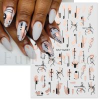 【LZ】 Abstract Graffiti Line Nail Stickers Rose Gold Leaf Geometric Stripes 3D Spring Decal Slider Manicure Nail Decoration NLSTZSJ007