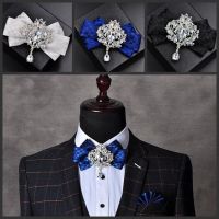 New British Bow Tie for Mens High-end Business Banquet Wedding Accessories Luxury Rhinestone Handmade Bowtie Pocket Towel Set Nails Screws Fasteners