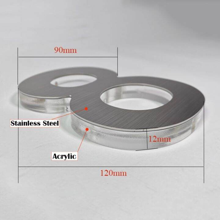 3d-คริสตัลอะคริลิค120สเตนเลสสตีลหมายเลขบ้านแผ่นเครื่องหมายที่อยู่อุปกรณ์ตกแต่งสวนสำหรับสนามบ้านสำหรับตู้จดหมาย