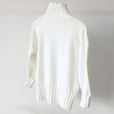 Autumn Winter Womens Green Sweater Knitted Soft Warm Basic Casual Knit White Turtleneck Sweater Female Jumper  High Collar