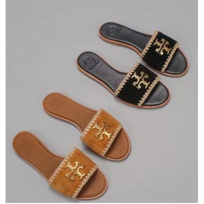 2023 new TORY BURCH TB shoes latest cowhide ➕ grass woven slippers