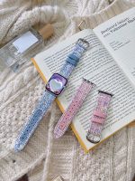 Mimpi Macaron Warna Kepang Tali Kulit untuk Apple Watch 8 7 6 5 4 3 Musim Semi Musim Panas Gadis Kanvas Gelang untuk Iwatch 41Mm 38 40 49