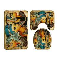 Bernicl Ancient Egyptian Pharaoh Bath Mats Set Retro Mural Pattern Door Pad Ethnic Style Home Bathroom Non-slip Carpet ​Toilet Cover Mat