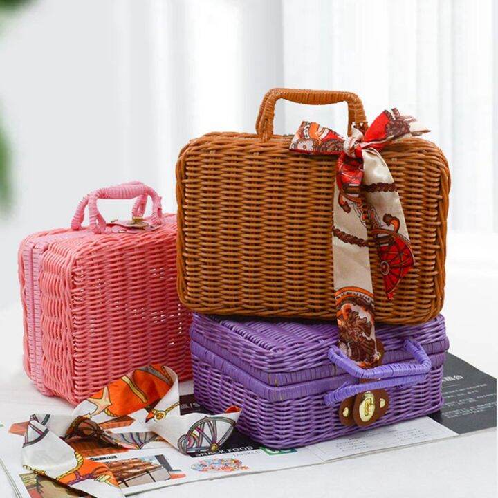 retro-imitation-rattan-picnic-basket-woven-suitcase-photography-props-home-decoration-storage-brown