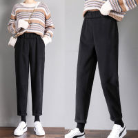 Women Woolen Pants Autumn Winter  New Casual Solid Elastic Waist Harem pants full length Trousers S-XXL