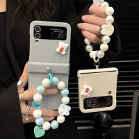 เคสโทรศัพท์ลายโซ่ประดับมุกสีสันสดใสของ HOCE สำหรับ Samsung Galaxy Z Flip 4 Flip 3พร้อมเคสจี้ห้อยมือน่ารักสำหรับ Z Flip4 Flip3ฝาครอบผู้หญิง Flip4 Flip3