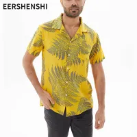 EERSHENSHI ชุดชายหาดหลวมลำลองของผู้ชาย,เสื้อแขนสั้นใบเมเปิล