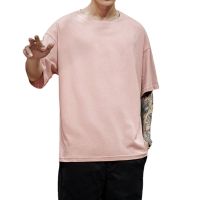 100% Cotton New Summer Mens T Shirt Solid T Shirt Mens Oversized Five Half Short Sleeve Casual Cotton Mens Streetwear Top Tees