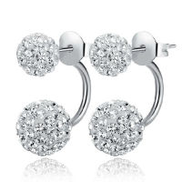 100 925 sterling silver fashion U bend shiny crystal Shambhala ball ladies`stud earrings jewelry women Anti allergy drop ship