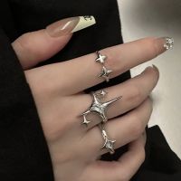 Vintage Irregular Cross Star Couple Ring for Women Men Punk Gothic Sliver Color Adjustable Rings Y2K Egirl Jewelry Gift