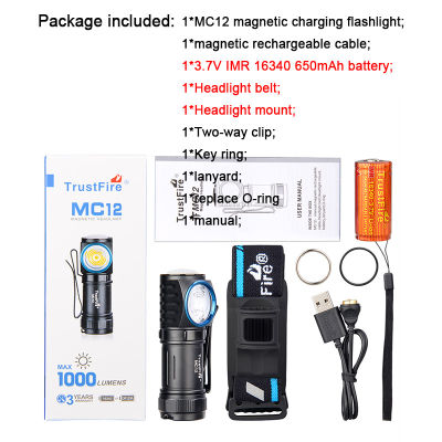 TrustFire MC12 EDC Led Flashlight 1000LM Magnetic USB Charging Head Rechargeable Powerful Camping Lantern Torch Lamp Flash Light