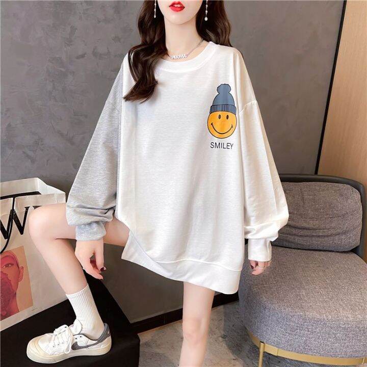 เสื้อกันหนาวผู้หญิงแขนยาวแบบบางทรงหลวมขนาดใหญ่เสื้อการเย็บตีสีแฟชั่นสีแดงสดเวอร์ชันเกาหลีฤดูใบไม้ผลิ