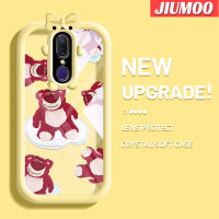 เคส JIUMOO สำหรับ OPPO F11 A9 A9X 2019เคสการ์ตูนซุกซนลายหมีสตอเบอร์รี่มีสีสดใสน่ารักเล็กๆน้อยๆกล้องมอนสเตอร์นิ่มสำหรับเลนส์กันกระแทกแบบใสเคสมือถือความคิดสร้างสรรค์โปร่งใสเรียบง่ายฝาครอบป้องกันซิลิโคน