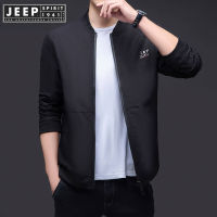 JEEP SPIRIT 1941 ESTDเสื้อแจ็คเก็ตผู้ชายคอปกตั้งแบบลำลอง,เสื้อแจ็คเก็ตแขนยาวสีดำแบบบางใหม่