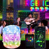 {Best-selling party decoration}2023 RGB IC ไฟควบคุมด้วยแอปไฟประดับสวยงามคริสต์มาส,ไฟสาย LED บลูทูธจังหวะดนตรีอัจฉริยะไฟคริสต์มาสกันน้ำสำหรับงานเลี้ยงปีใหม่