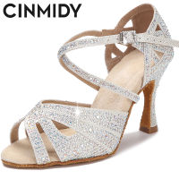 CINMIDY Rhinestone รองเท้าเต้นรำละตินแทงโก้รองเท้าเต้นรำบอลรูมสุภาพสตรีรองเท้าส้นสูงนุ่มแต่เพียงผู้เดียวผู้หญิงรองเท้าแตะรองเท้าแต่งงานผู้หญิง