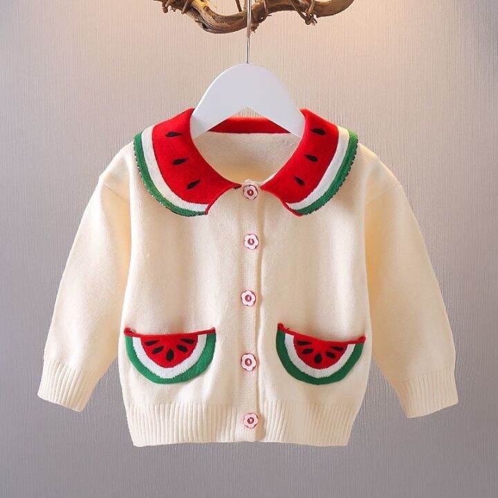 ☒☃♨ Girls Knitted Cardigan Baby Watermelon Doll Collar Outerwear