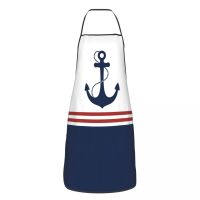 Funny Nautical Navy Blue Anchor With Stripes Bib Apron Women Men Kitchen Chef Sailing Sailor Tablier Cuisine for Cooking Baking