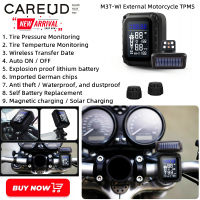 CAREUD M3T-WI มอเตอร์ไซค์ไร้สาย TPMS LCD แสดงระบบตรวจสอบแรงดันลมยางรถจักรยานยนต์พร้อมเซ็นเซอร์ภายนอก 2 ตัวสำหรับ KTM Yamaha Kawasaki Honda Suzuki