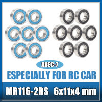 แบริ่ง MR116RS 10ชิ้น6x11x4มิลลิเมตร ABEC-7งานอดิเรกไฟฟ้า RC รถยนต์รถบรรทุก MR116อาร์เอส2RS ลูกปืน MR116-2RS สีดำปิดผนึก