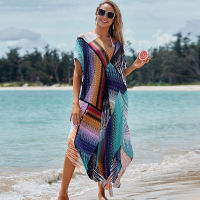 2022 Quick-drying Bikini Cover-ups Bohemian Print V-neck Summer Dress Beach Tunic Women Beachwear Kaftan Swimsuit Cover Up Q1161