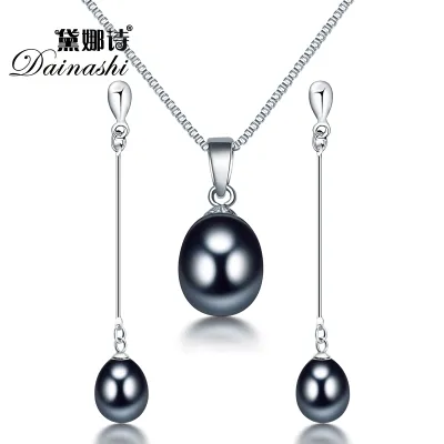 Dainashi Hot women water drop white, pink, purple, black pearl long earrings pendant elegant sets with fine 925 silver in party