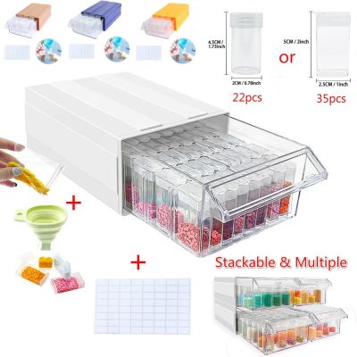 Diamond Painting Storage Container Box with Detachable Drawers and 22/35 Grids Bottles for Drills Jewelry Beads Storage