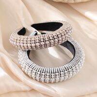 [COD] European and fashion net red all-match velvet hair hoop womens inlaid pearl sponge widened thickened baroque head