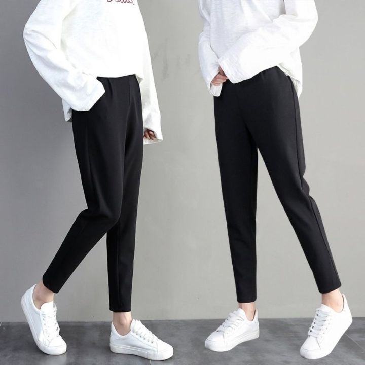 ฉบับภาษาเกาหลีแฟชั่นของผู้หญิงกางเกงเอวสูงบางกางเกง-harun-เทรนด์คลาสสิก-celana-setelan-สีทึบหลวมกางเกงขนาดใหญ่
