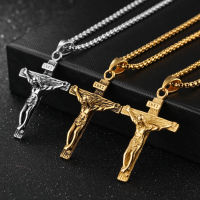 Charming Gold Cross Chain Stainless steel Necklace Cool Accessory Fashion Jesus Cross Pendant Necklaces Gifts