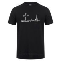 Christ Lives Here Cross Heartbeat Christian Jesus Faith Inspirational T Shirt T-Shirt For Men Male Short Sleeve Cotton Tshirt