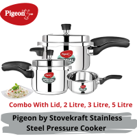 Pigeon by Stovekraft Stainless Steel Pressure Cooker Combo - 2 L, 3 Land 5 L, Induction Base, Outer Lid - 12739 (Silver)