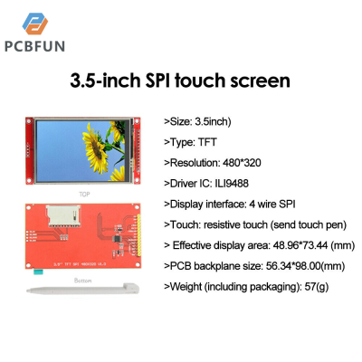 pcbfun 3.5โมดูลจอแสดงผล Serial LCD อินเตอร์เฟสการ์ด SD 480*320หน้าจอจอแสดงผลโมดูล TFT พร้อมแผงสัมผัสไดร์เวอร์ ILI9488 IC