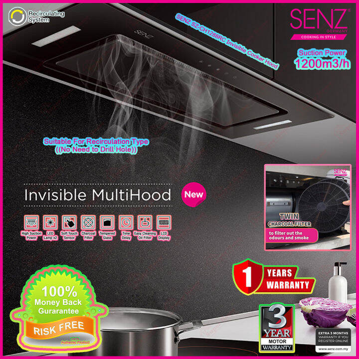 Senz Invisible Cooker Hood SZCH1288RCB Designer Hood Suction power