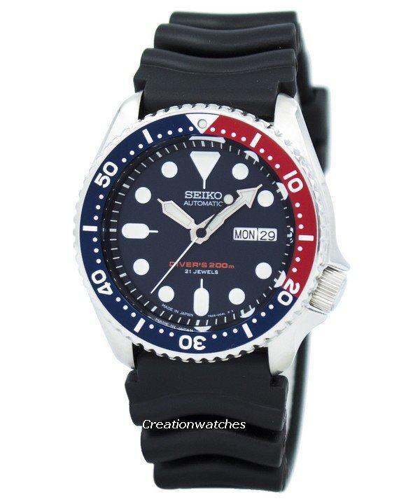 Creationwatches Seiko Automatic Divers 200m Made In Japan Mens Black Rubber Strap Watch 4356