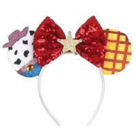 【YF】 Zhezesmila 2023 Cartoon Character Mouse Ears Headband Sequins Bow Hairband For Girls Women Festival Party Hair Accessories