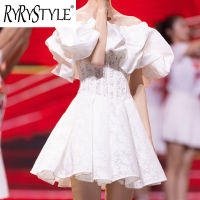 ชุดเดรสตอนเย็นเปิดไหล่ของผู้หญิง RYRYSTYLE ชุดเดรสสั้นสีขาวสำหรับงานเลี้ยงงานเลี้ยงฤดูร้อน1332