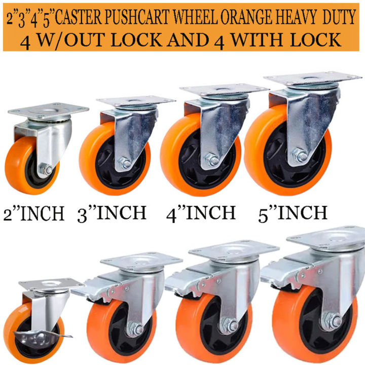 CASTER WHEEL COLOR ORANGE HEAVY DUTY SIZE 2 3 4 5 FIXED SWIVEL AND