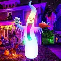 Microgood Inflatable Ghost รีโมทคอนโทรล RGB เปลี่ยนสีแบตเตอรี่ขับเคลื่อนสยองขวัญ Leakproof ฉากเค้าโครงฉีกขาดฮาโลวีนตกแต่งกลางแจ้ง LED Ghost บอลลูนสำหรับปาร์ตี้เรืองแสง Ghost แบตเตอรี่