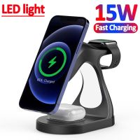 ∋♤☌ 15W 4 in 1 Magnetic Wireless Charger Stand Pad for iPhone 14 13 12 Pro Max Fast Charging Dock Station for Apple Watch AirPods